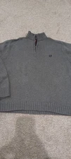 Chaps Sweater  Extra Large Gray 1/4 Zip Casual Cotton Outdoor Pullover Mens