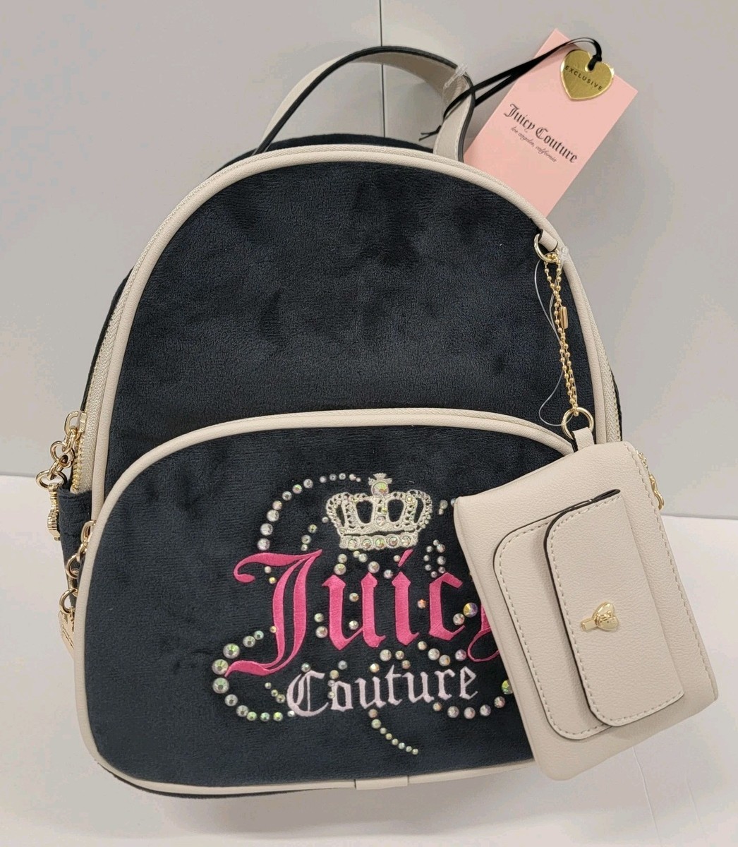 Juicy Couture スタッズ付きブラックリュック Juicy Couture - Black Liquorice Velour Heritage Backpack Bag