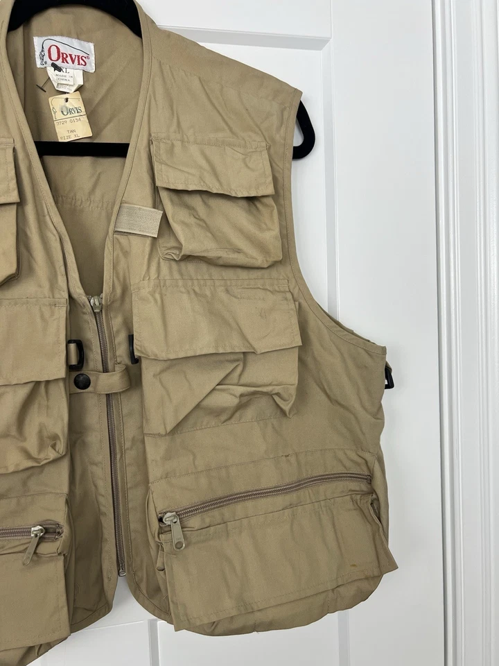 VTG Orvis Mens Fly Fishing Vest Khaki Multipockets XL New - Image 3 of 4