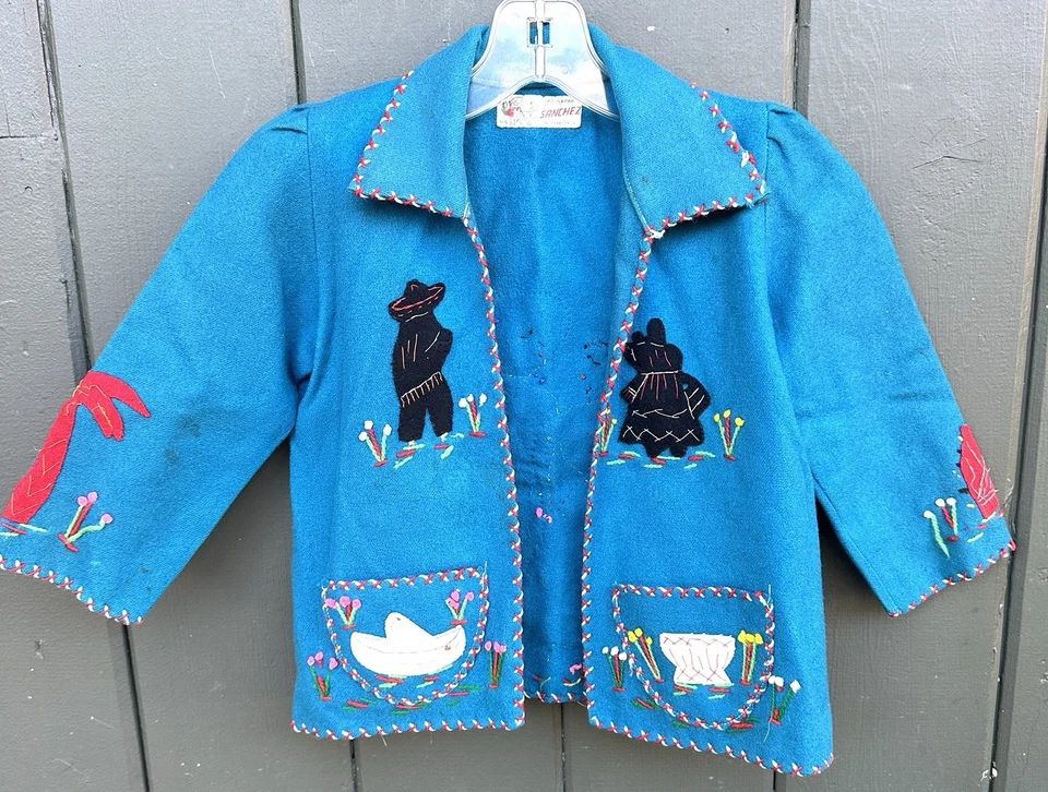 Vintage Sanchez Mexican Child’s Wool Felt Jacket Embroidered Tourist Coat - Image 2 of 4