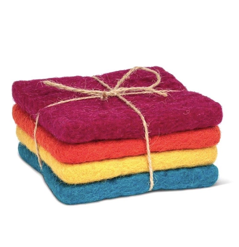 NEW Fair Trade Set 4 x Sheep Wool Felt Nepalese Handmade Coaster Squares
