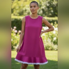 Victoria Beckham Women's Fuchsia Pink Twill Ruffle Hem Dress Size Medium