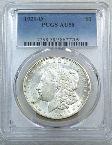 1921-D Morgan Silver Dollar PCGS AU58 Frosty White Just Graded New Holder #W253B