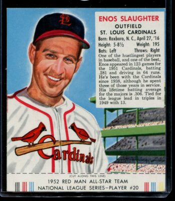 1952 Red Man #20 Enos Slaughter With Tab Lt. Wrinkle VG-EX LOOK!
