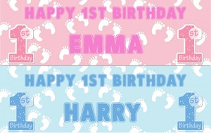 2 Personalised Happy 1st Birthday Banners