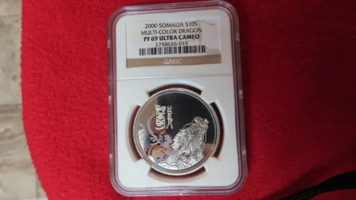 2000 Somalia Multi Color Dragon 1 oz .999 Silver Population of 1 NGC PF69 africa