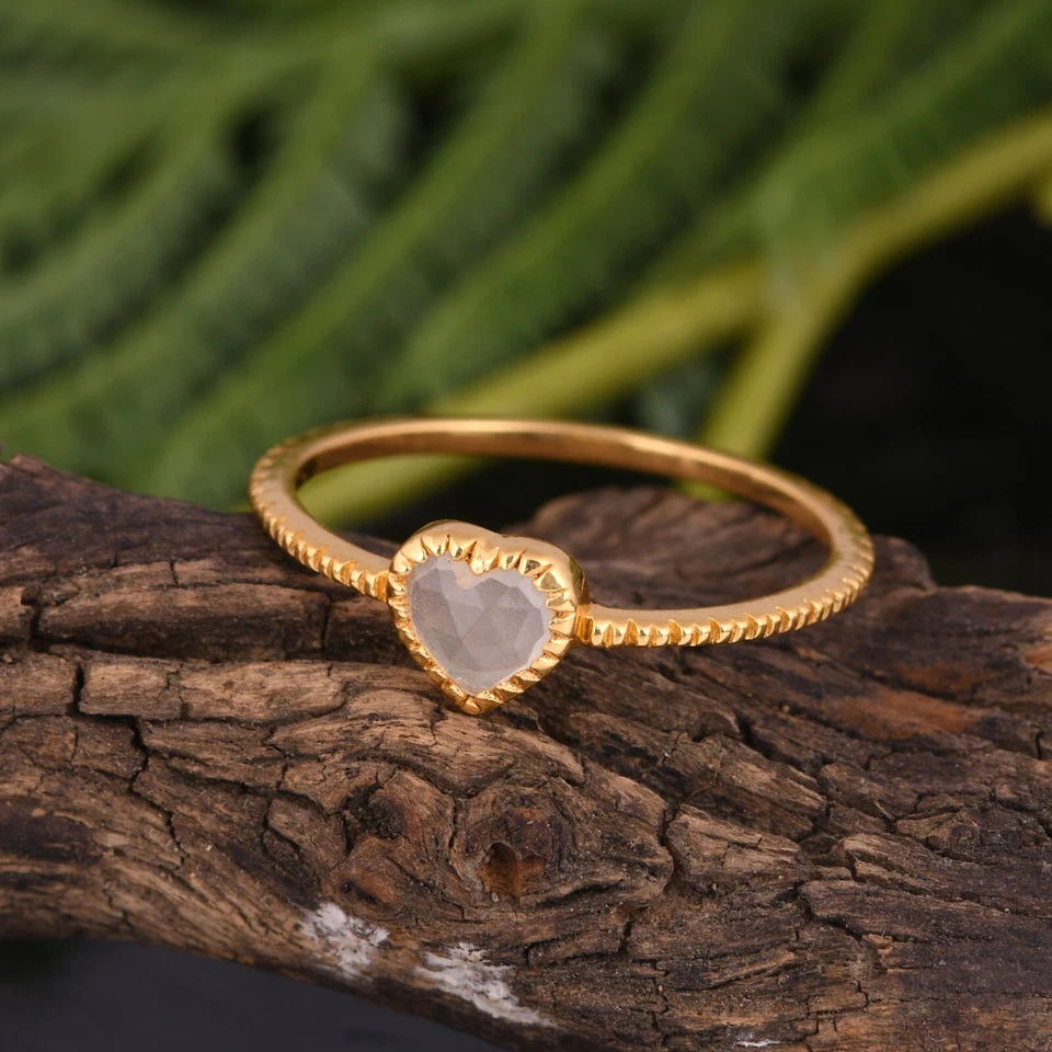 Обручальное кольцо из чистого золота 14 карат в форме сердца с лунным камнем подарок для нее - Изображение 4 из 4