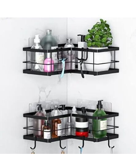 2 Pcs Shower Organizer Shelf, Shower Shelf Caddy Storage Holder Corner Black