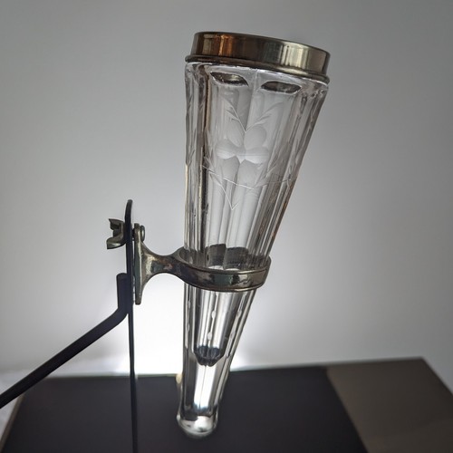 Antique Wheel Cut Glass Car Carriage Flower Bud Vase with Bracket