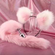 2pc Faux Fur Fox Cat Ears Headband Fox Tail Metal Set Cosplay Costume Role Play