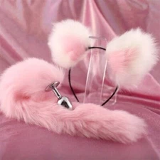 2pc Faux Fur Fox Cat Ears Headband Fox Tail Metal Set Cosplay Costume Role Play
