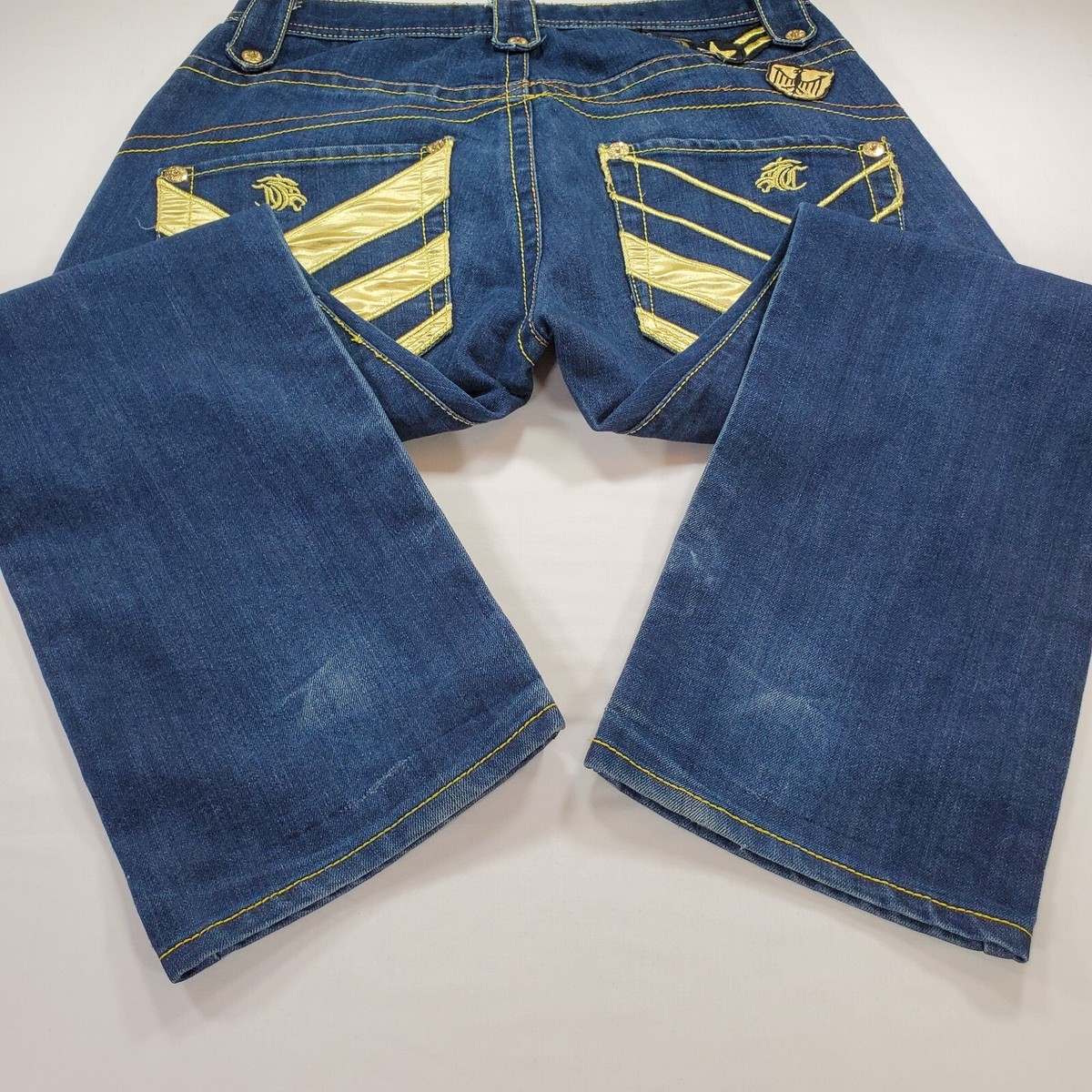 Clench Jeans Mens 36x32 Blue Denim Baggy Straight Leg
