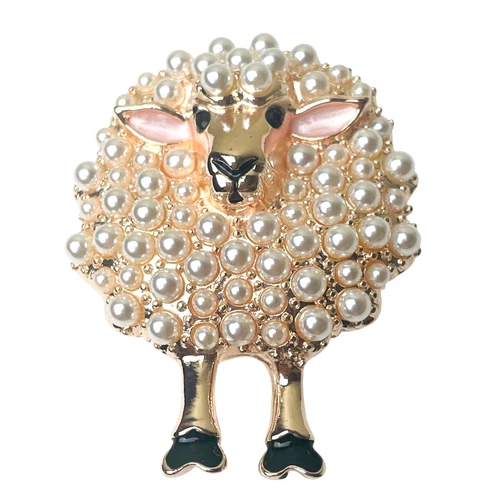 Napier Pink Faux Pearl Sheep Lamb Pin Brooch Rose Gold NEW w Box