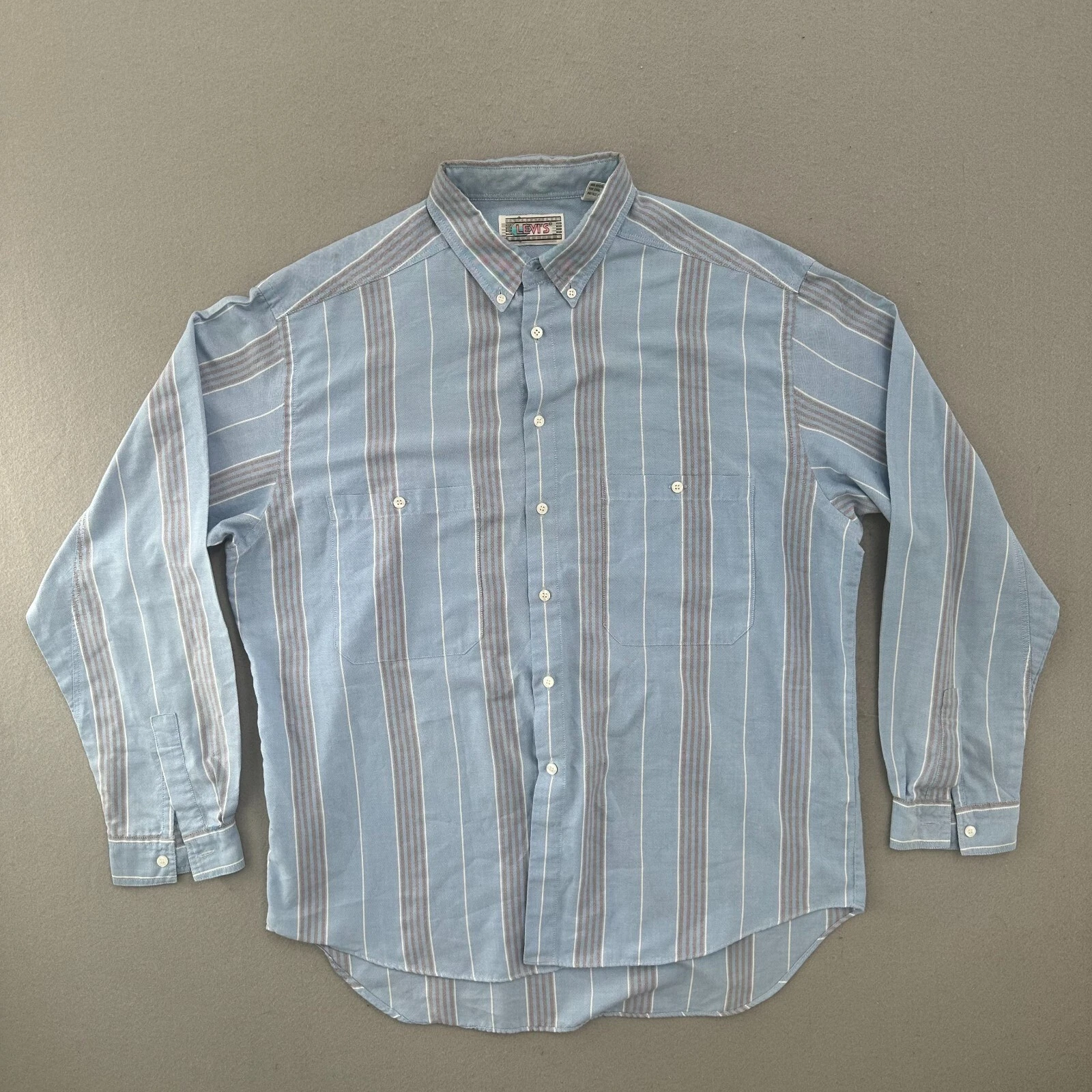 Levis Shirt Mens Extra Large Blue Gray Striped Button Down Long Sleeve Casual