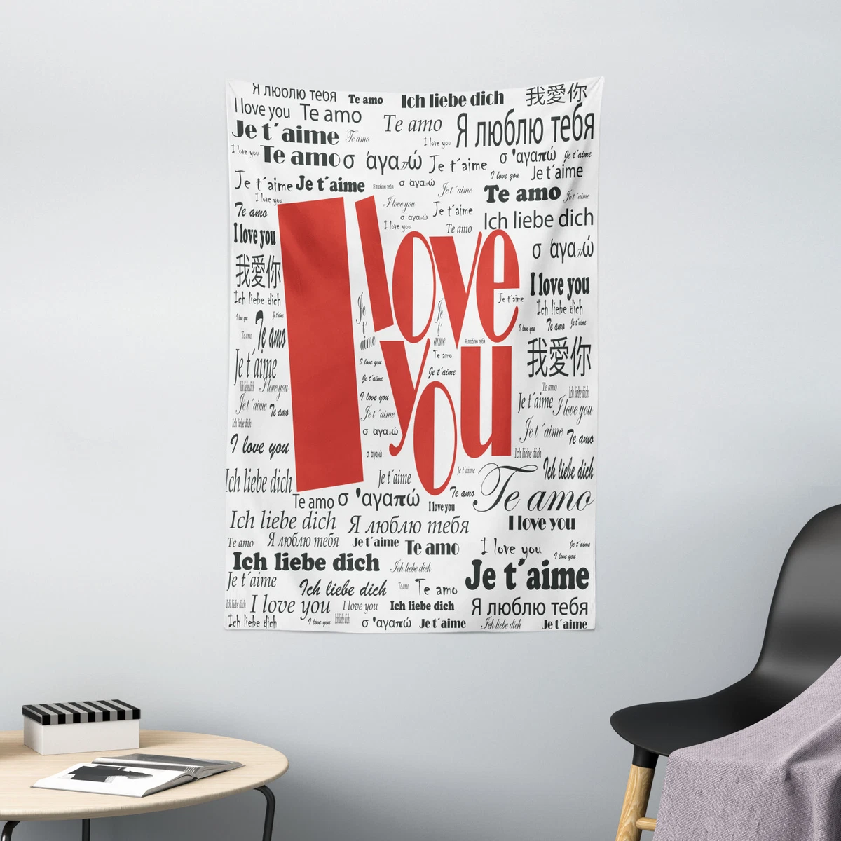 I Love You Tapestry Newspaper Words Print Wall Hanging Decor