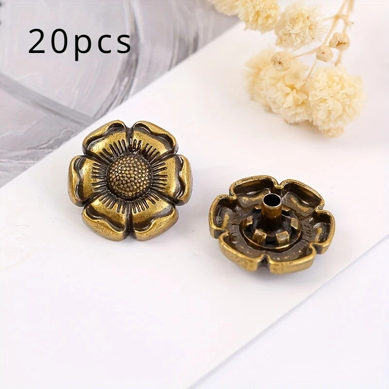 2cm 20x Flower Alloy Metal Buttons for DIY Clothes Craft Sewing Retro Accessory - Image 4 of 4