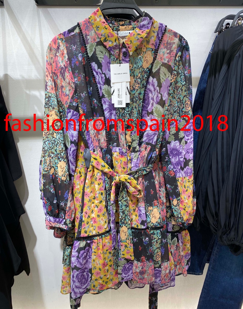ZARA NEW WOMAN SHORT PRINTED DRESS FLORAL BELTED RUFFLED
