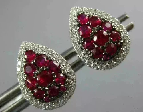 2Ct Round Cut Halo Lab Created Red Ruby Stud Earrings 14k White Gold Plated