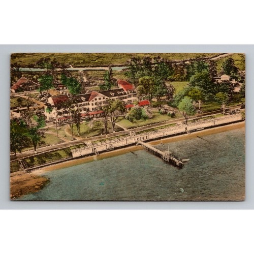 Vintage Hand Colored Postcard Of Montowese Branford CT Aerial View posted 1941