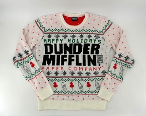 DUNDLER MIFFLIN The Office Menâs Ugly Christmas Sweater Medium M Happy Holidays | eBay