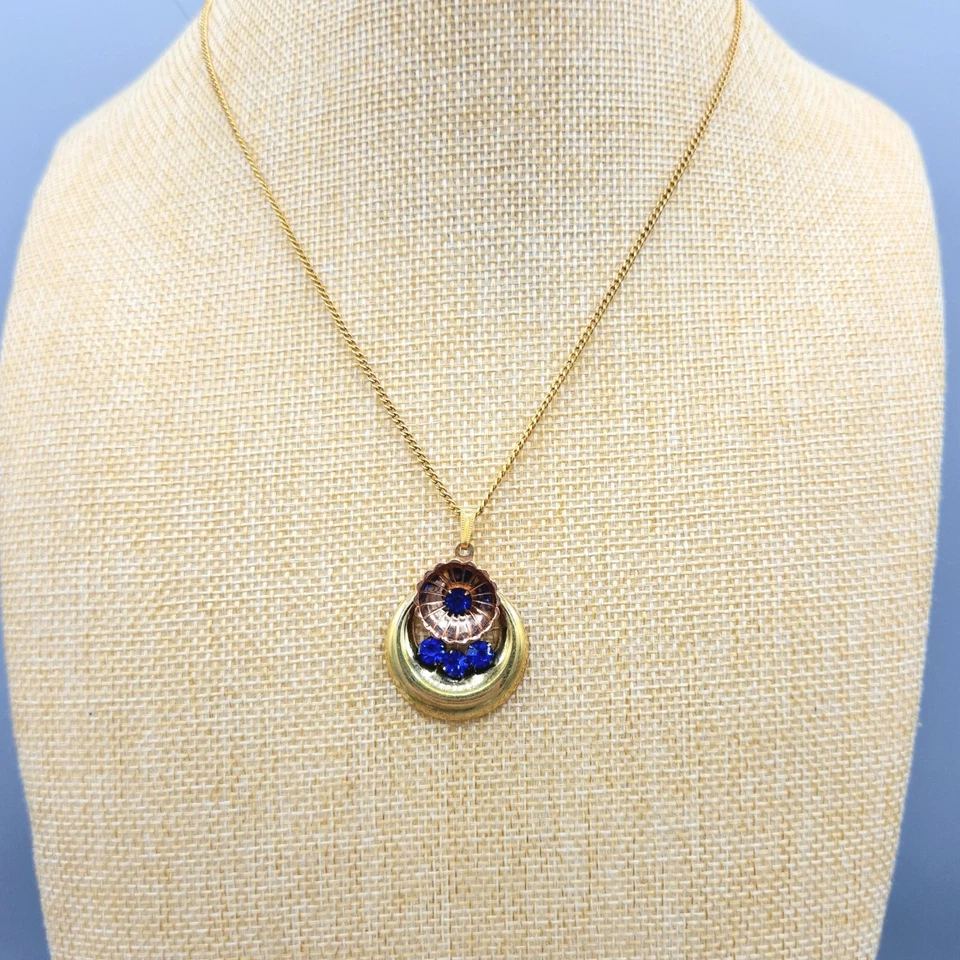 Collar de diamantes de imitación azul GF amarillo y rosa 12K firmado por Harry Iskin temprano 18" Foto 2 de 4