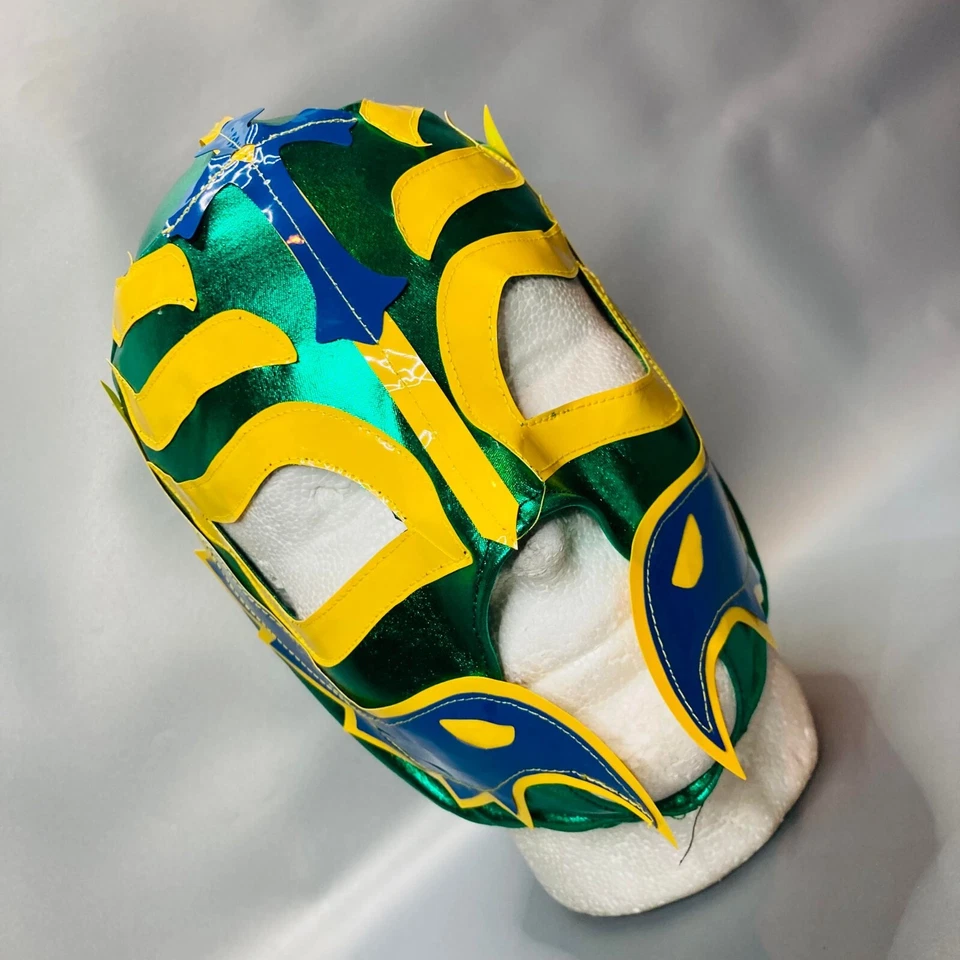 Máscara Mysterios Niños Talla Spandex Cosplay Lucha Libre Color Verde Amarillo Foto 3 de 4