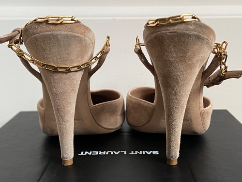 Saint Laurent YSL Venus Beige Suede Gold Chain Strap Pointed Pumps 36.5 6.5 $995 - Picture 17 of 21
