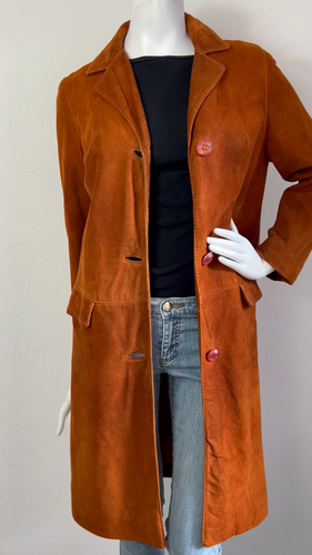 Vintage Deerskin Suede Over Coat Button Front Pocket Top-Stitch Lined Collar S - Video 1 of 1