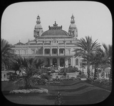 Glass Magic Lantern Slide CASINO & GARDENS MONTE CARLO C1890 VICTORIAN PHOTO