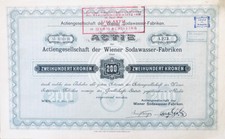 sehr selten - Gründer Actie Wien 1900: AG der Wiener Sodawasser-Fabriken