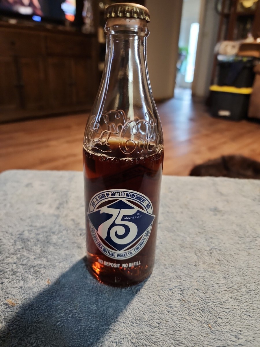 Coca-Cola 75th Anniversary Bottle Cincinnati Ohio Blue Label Coca-Cola 75th Anniversary Bottle Cincinnati Ohio Blue Label