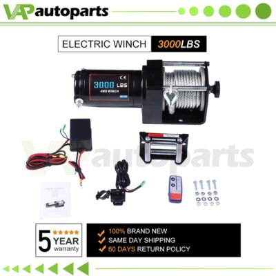 For 12V Electric Cable Winch Rope ATV UTV 3000lb Recovery Boat Trailer w/ Remote