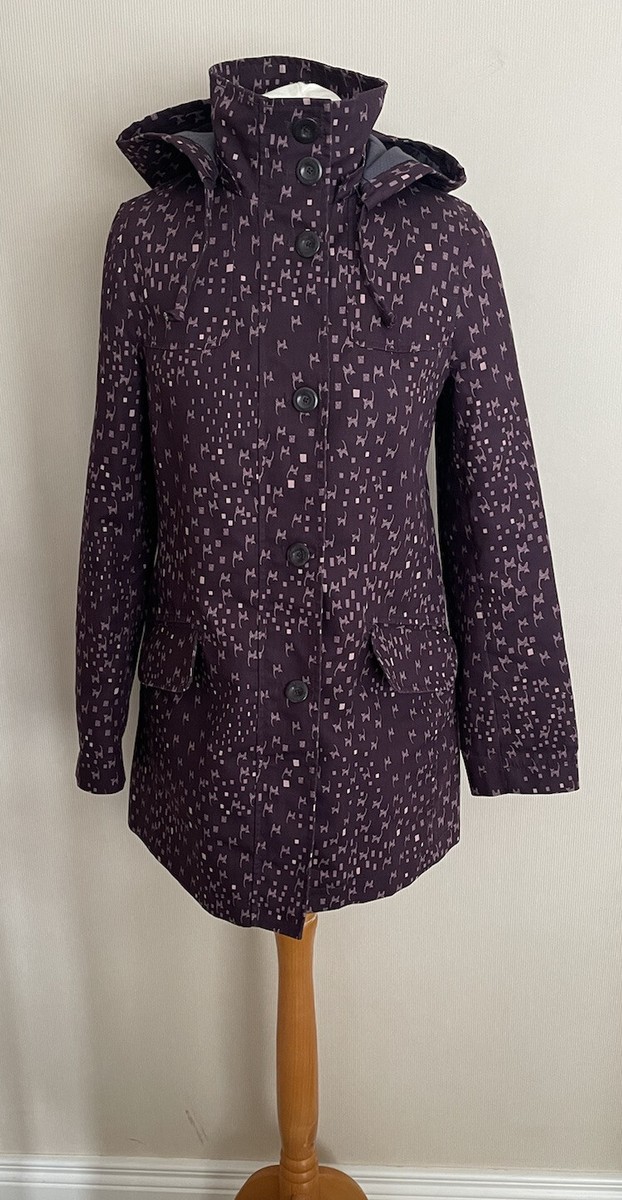 White Stuff Market Maroon Purple Cats About Town Hooded Mac Rain