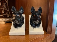 Vintage Black Scottie Dog Scottish Terrier Ceramic Bookends ~ Set of Two ~ Japan