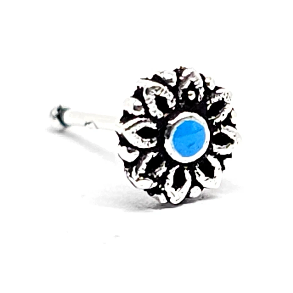 Piercing perno estremità sfera argento 925 margherita smalto blu 22 g (0,6 mm... - Immagine 3 di 4