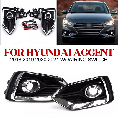 Front Bumper Fog Light w/Wiring Switch for Hyundai Accent 2018 2019 2020 2021