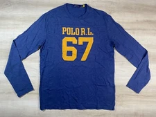 NWOT Polo Ralph Lauren Mens Tee Shirt Blue S Varsity RL 67 Long Sleeve