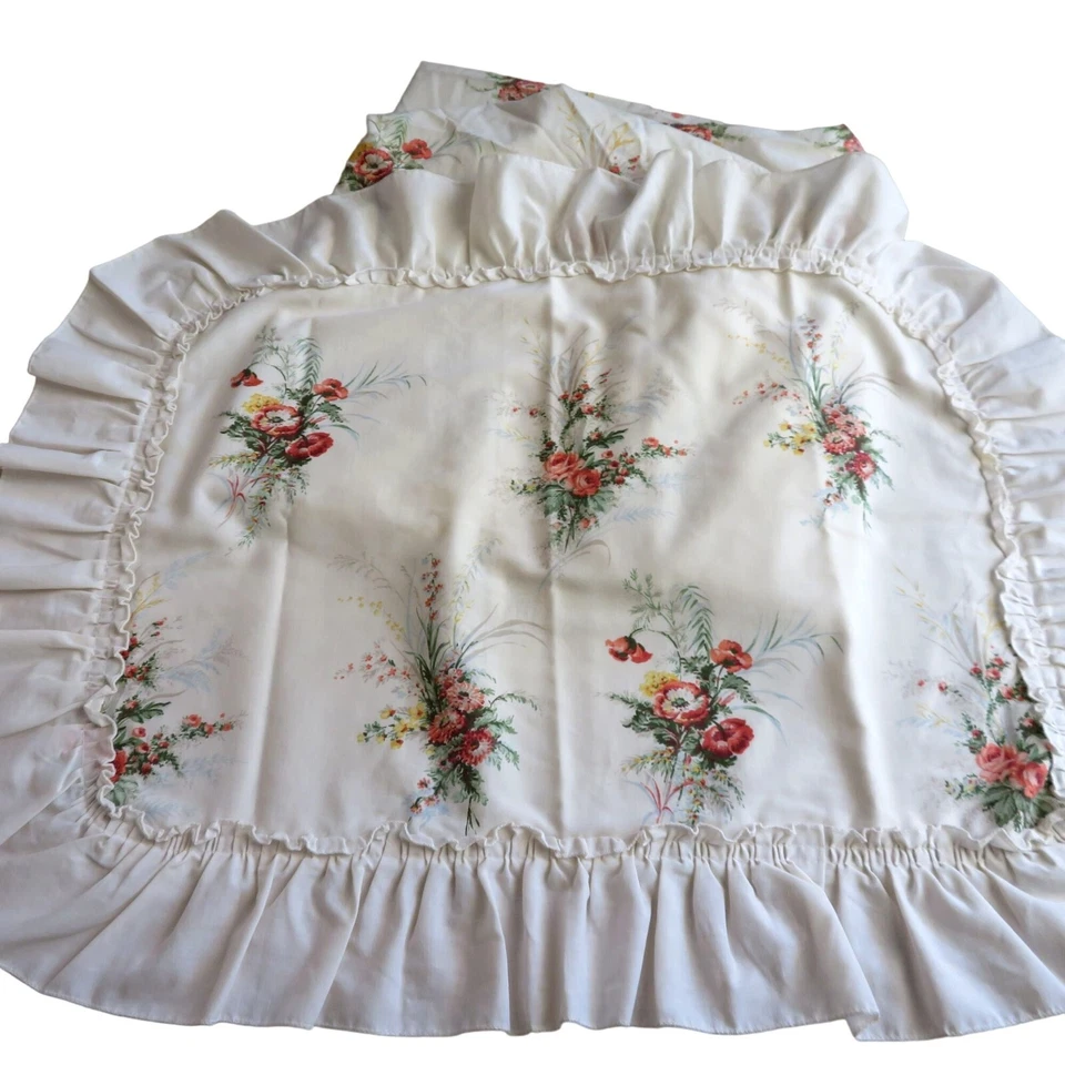 Sears Twin Fitted Sheet 1 Standard Pillow Sham Beige Floral Ruffled Vintage - Image 3 of 4