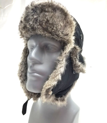 CrownCap Paul Leinburd Black Rabbit Fur Ear Flap Trapper Winter Hat Large