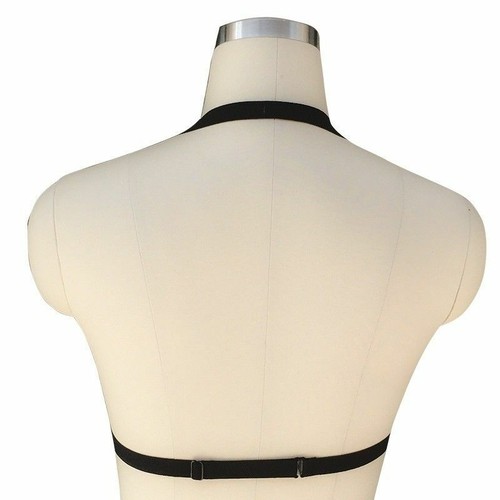 Goth Stud Elastic Body Harness Chain Belt Cage Bra Cupless Bandage Lingerie Punk - Picture 5 of 5