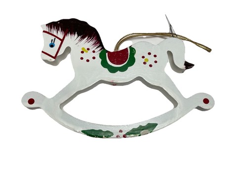 Wood Ornaments Flat 3 Rocking Horses & 1 Stallion German Scandinavian Style - Picture 11 of 14