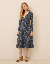 PACT Organic Fit  Flare Wrap Dress, Mountain Meadow Midnight Blue