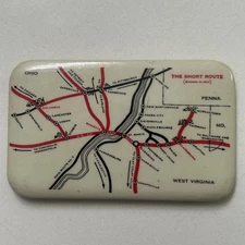 The Short Route Celluloid Pocket Mirror Pennsylvania Ohio West Virginia US50 Map