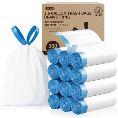 Small Trash Bags 1.6 Gallon, 360 Count -1.2 Mil Drawstring Mini Garbage Bags,...