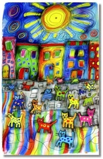 CAT LOVERS MAGNET-FUN QUIRKY NAIVE CAT FOLK ART FUN BRIGHT COLORS 3.5 x 5.5