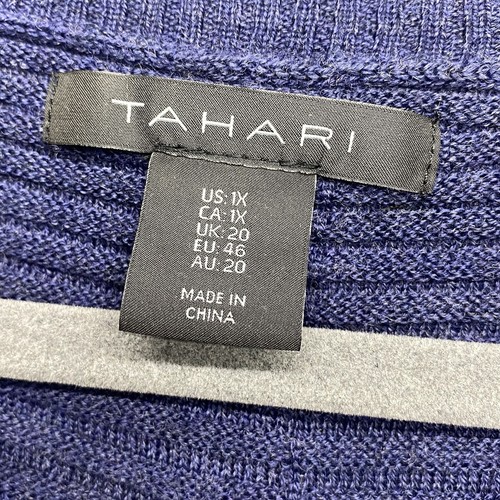 Tahari Navy Lightweight Tight Knit 50% Merino Wool Sweater Shirt Size 1X Button - Picture 10 of 13