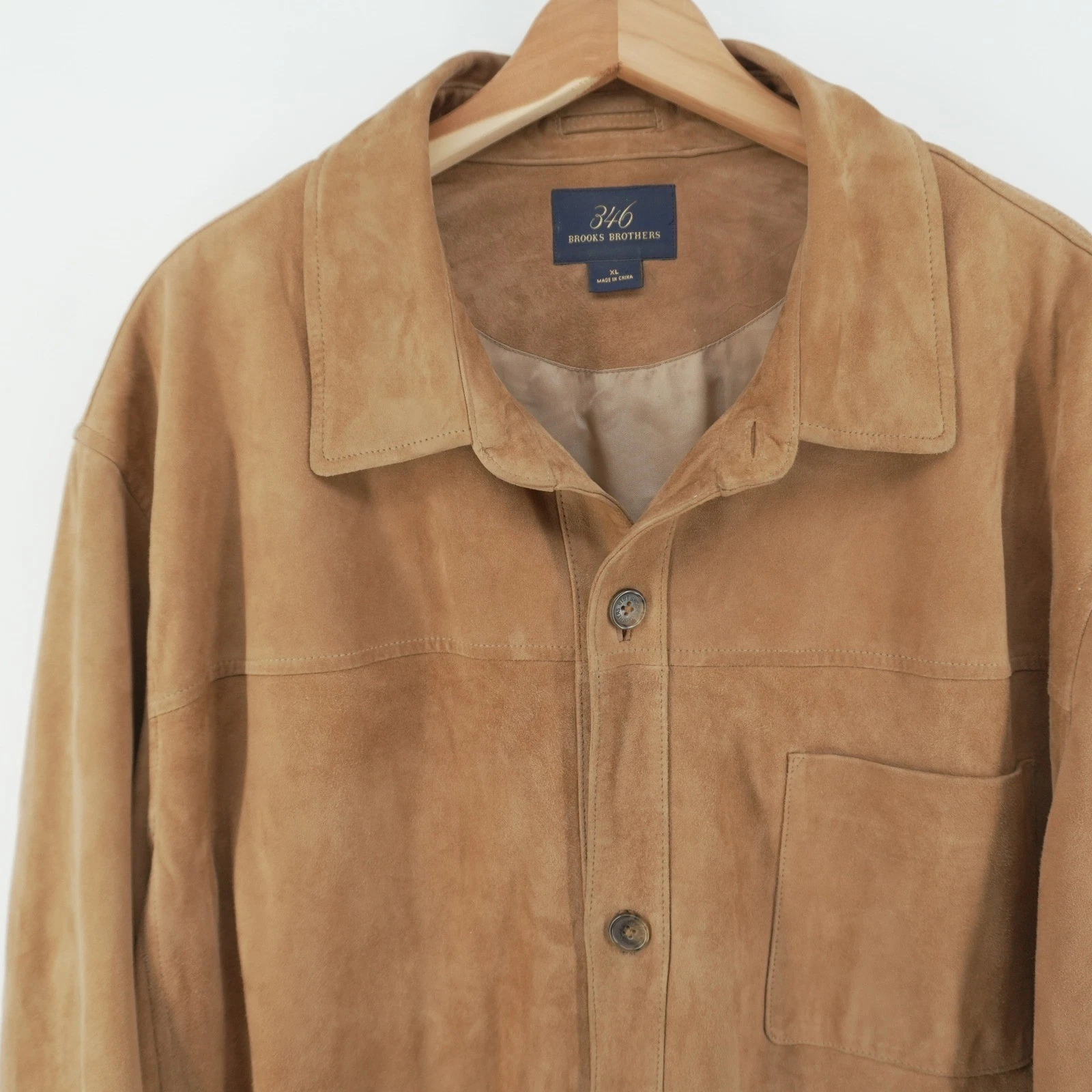 Brooks Brothers 346 Suede Jacket Mens XL Tan Genuine Leather Button Front Coat image 1