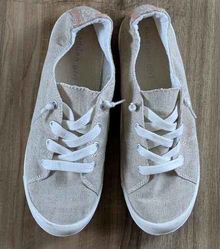 Women's Madden Girl Baailey Canvas Memory Foam Slip On Sneakers Sand Sz 8M - Picture 3 of 19