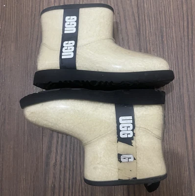 UGG Classic Clear Mini Black Ankle Rain Boots Faux Fur Lined UK 6 MPN 1113190