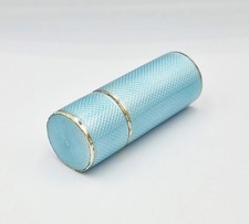 FINE ASPREY STERLING SILVER & BLUE GUILLOCHE ENAMEL CYLINDRICAL BOX London 1909